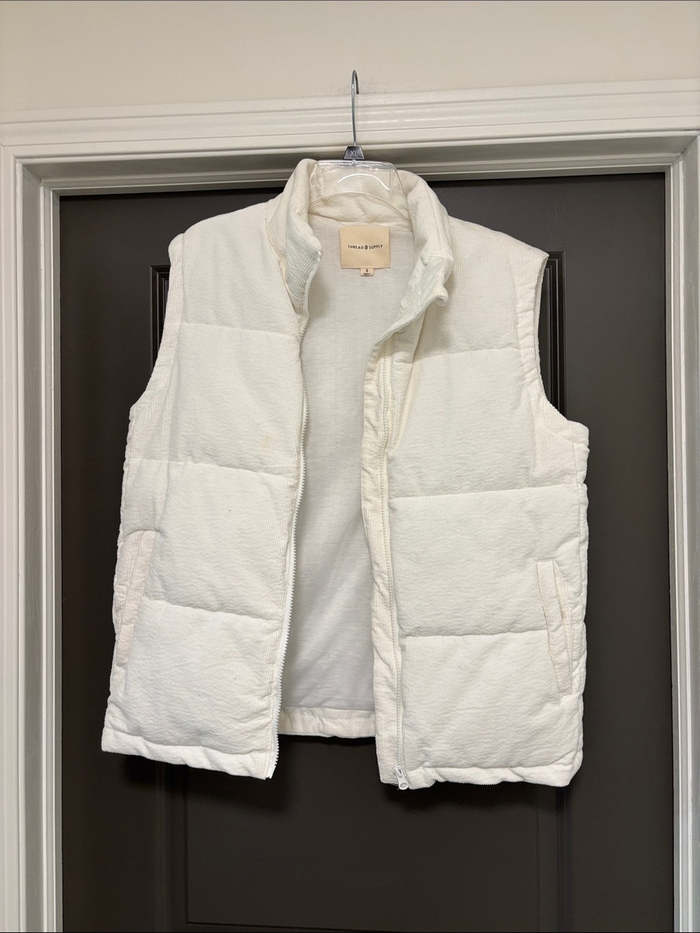 Thread & Supply corduroy white puffer vest S
